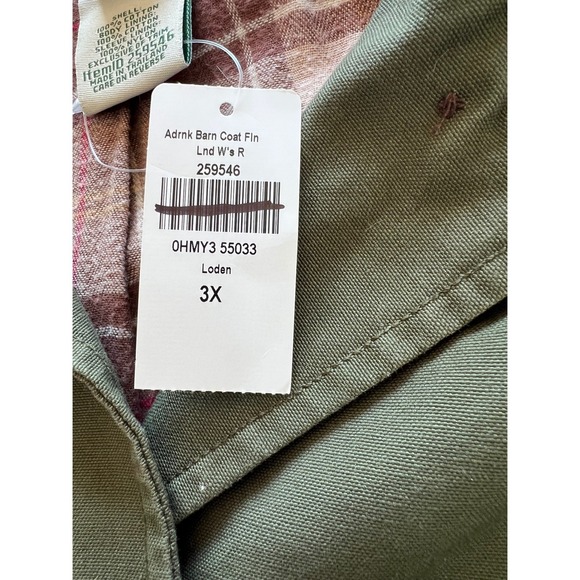 LL Bean Adirondack Barn Coat Loden Green Flannel Lined Cotton Jacket 3X NWT - Picture 13 of 15